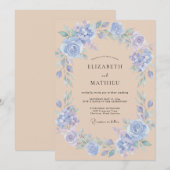 Invitation Mariage Floral Douce Bleu (Devant / Derrière)