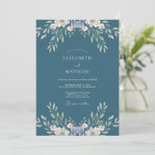 Invitation Mariage Floral Douce Bleu Ardoise (Debout devant)
