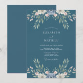 Invitation Mariage Floral Douce Bleu Ardoise (Devant / Derrière)