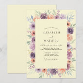 Invitation Mariage Floral Douce Lavande Pêche (Devant / Derrière)