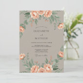 Invitation Mariage Floral Douce Pêche (Debout devant)