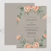 Invitation Mariage Floral Douce Pêche (Devant / Derrière)