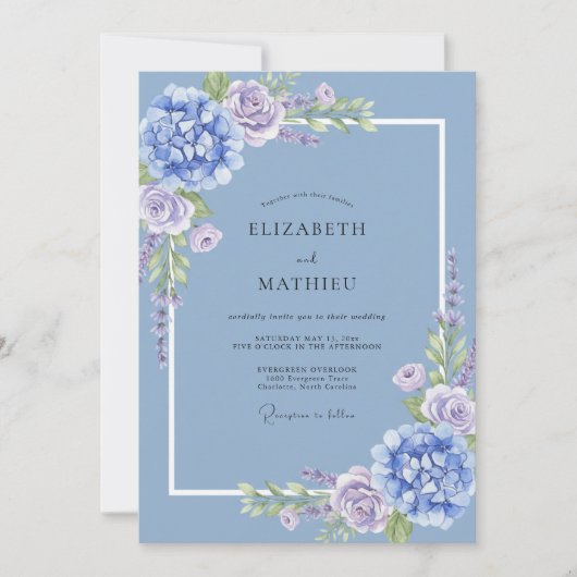 Invitation Mariage Floral Douce Pervenche (Devant)