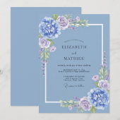 Invitation Mariage Floral Douce Pervenche (Devant / Derrière)