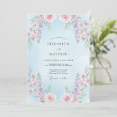 Invitation Mariage Floral Douce Pervenche (Debout devant)