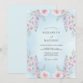 Invitation Mariage Floral Douce Pervenche (Devant / Derrière)