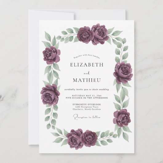 Invitation Mariage Floral Douce Prune (Devant)