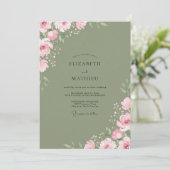 Invitation Mariage Floral Douce Rose Mousse (Debout devant)