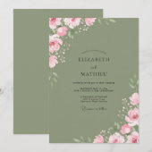 Invitation Mariage Floral Douce Rose Mousse (Devant / Derrière)