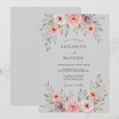 Invitation Mariage Floral Douce Rose Pâle (Devant / Derrière)