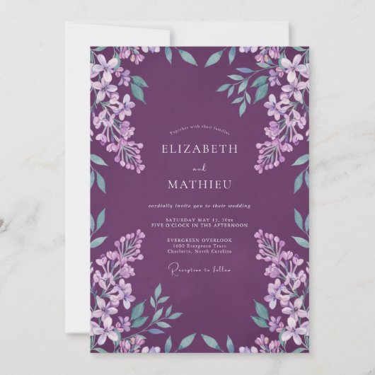 Invitation Mariage Floral Douce Sauge Prune (Devant)