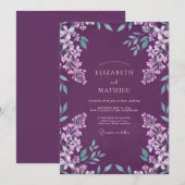 Invitation Mariage Floral Douce Sauge Prune (Devant / Derrière)