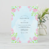 Invitation Mariage Floral Douceur Bleu Ciel (Debout devant)