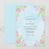 Invitation Mariage Floral Douceur Bleu Ciel (Devant / Derrière)