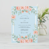 Invitation Mariage Floral Douceur Bleu Corail (Debout devant)