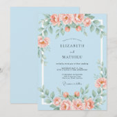 Invitation Mariage Floral Douceur Bleu Corail (Devant / Derrière)