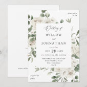 Invitation Mariage floral doux blanc 3 (Devant / Derrière)