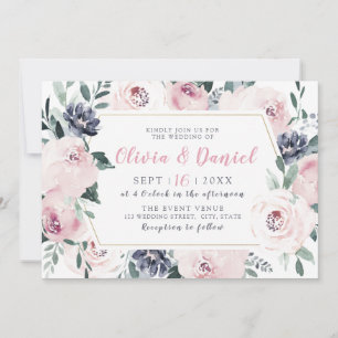 Invitation Mariage floral doux et botanique fleuri