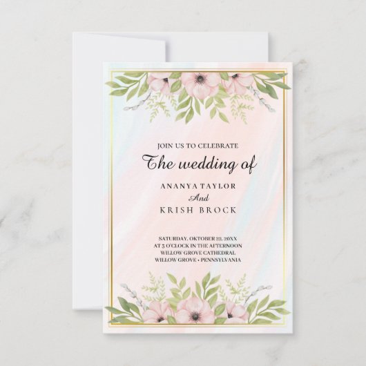 Invitation Mariage Floral doux et rose (Devant)