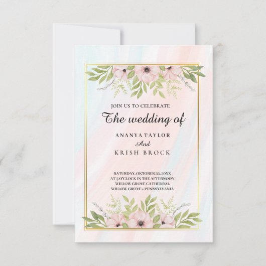 Invitation Mariage Floral doux et rose (Devant)