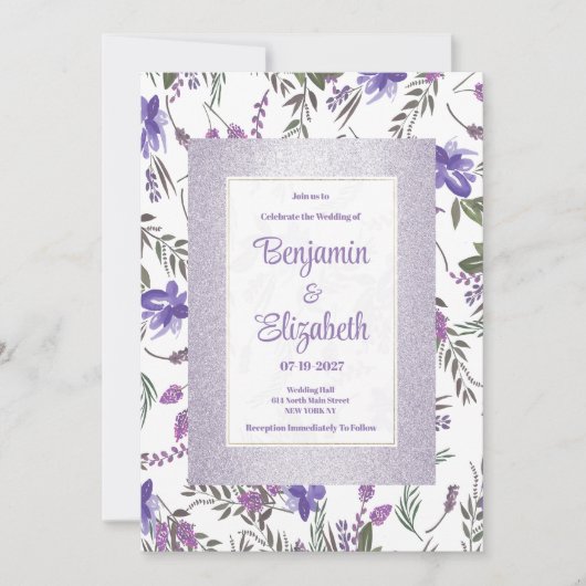 Invitation Mariage floral doux lavande rose violet vert (Devant)