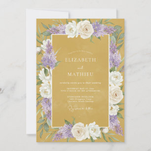 Invitation Mariage Floral Doux Or Pourpre