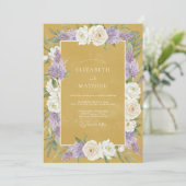 Invitation Mariage Floral Doux Or Pourpre (Debout devant)