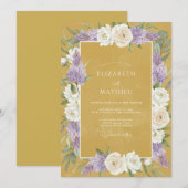 Invitation Mariage Floral Doux Or Pourpre (Devant / Derrière)
