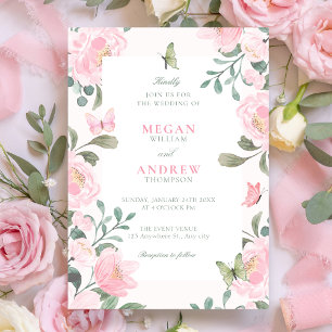 Invitation Mariage floral doux rose