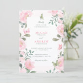 Invitation Mariage floral doux rose (Debout devant)