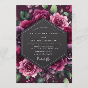 Invitation Mariage Floral Dramatique aux Prunes