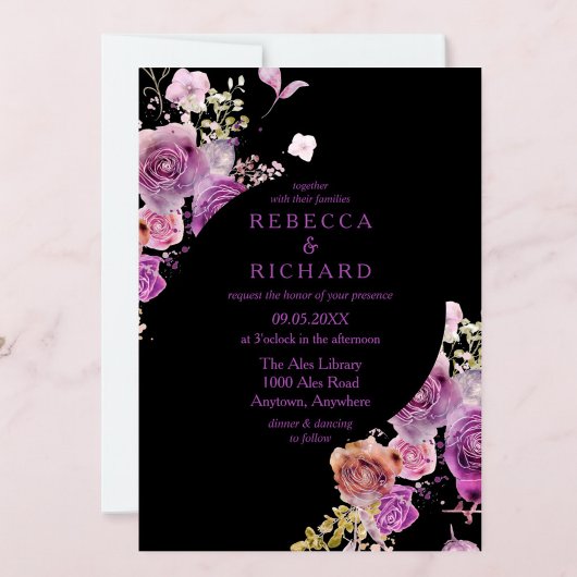 Invitation Mariage floral dramatique et violet