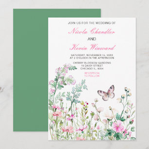Invitation Mariage floral du papillon vert du printemps