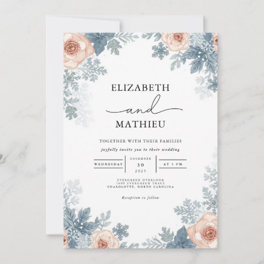 Invitation Mariage floral Dusky Rose Frost (Devant)