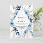 Invitation Mariage floral Dusty Blue Boho (Debout devant)