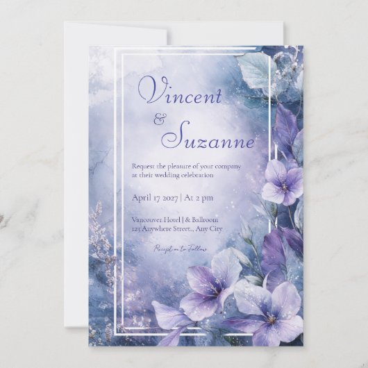 Invitation Mariage floral Dusty Blue et Lavender (Devant)