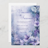 Invitation Mariage floral Dusty Blue et Lavender (Devant / Derrière)