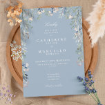 Invitation Mariage floral Dusty Blue Fleurs sauvages<br><div class="desc">Un élégant faire-part de mariage fleur sauvage aquarelle fleuri qui encadre vos détails de célébration mariages,  dans une élégante typographie blanche sur un arrière - plan bleu poussiéreux. Conçu par Thisisnotme©</div>