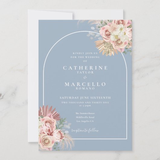Invitation Mariage floral Dusty Blue Pampas Grass Boho Arch (Devant)