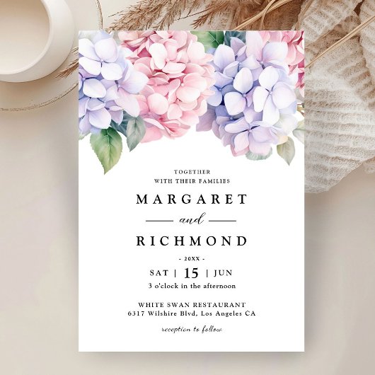 Invitation Mariage floral Dusty Purple & Blush Pink Hydrangea