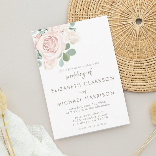 Invitation Mariage floral Dusty Rose Eucalyptus