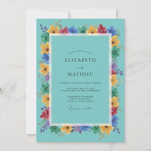 Invitation Mariage Floral Éclatant de Teal (Devant)