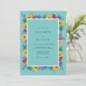 Invitation Mariage Floral Éclatant de Teal (Debout devant)