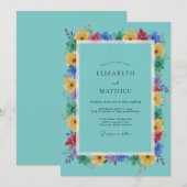 Invitation Mariage Floral Éclatant de Teal (Devant / Derrière)