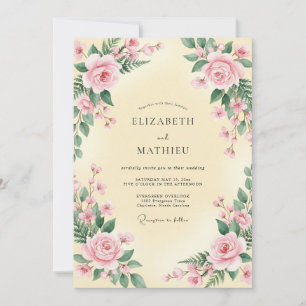 Invitation Mariage Floral Élégant à l'Aquarelle Jaune Pâle