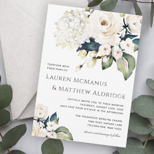 Invitation Mariage Floral Élégant Aquarelle Blanche