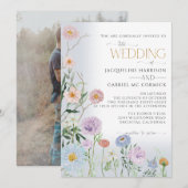 Invitation Mariage Floral Élégant Aquarelle Fleur de Bohème  (Devant / Derrière)