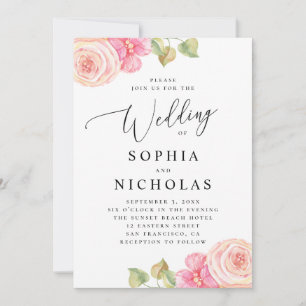 Invitation Mariage floral élégant aquarelle rose blush