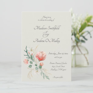 Invitation Mariage Floral Élégant Aquarelle Rose et Vert