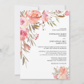 Invitation Mariage Floral Élégant Aquarelle Rose Pêche (Devant)